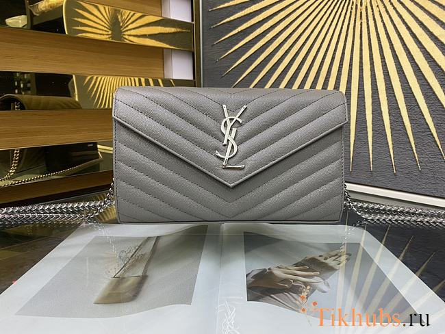 YSL Envelope Chain Wallet Grey Silver Hardware 22.5x14x4cm - 1