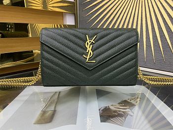 YSL Envelope Chain Wallet Dark Green Gold Hardware 22.5x14x4cm