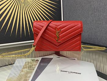YSL Woc Wallet Chain Bag Red Gold 19cm