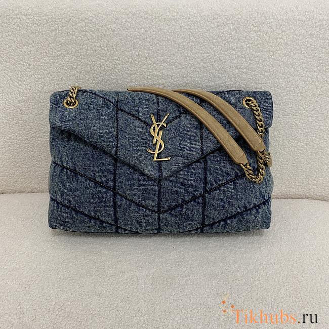 YSL Puffer Medium Suede Blue Denim 35x23x13.5cm - 1