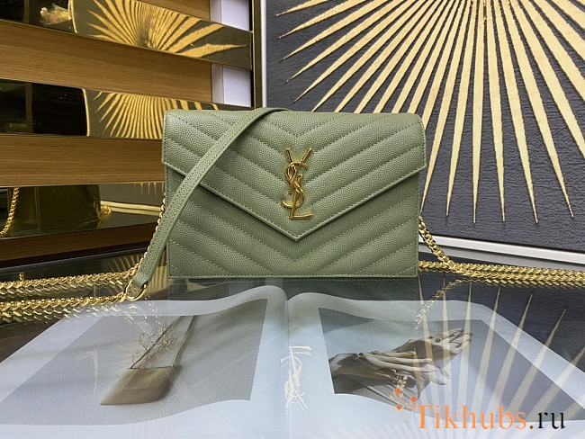 YSL Woc Wallet Chain Bag Green Gold 19cm - 1