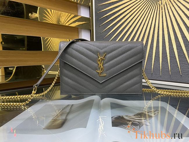 YSL Woc Wallet Chain Bag Grey Gold 19cm - 1