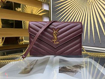 YSL Woc Wallet Chain Bag Red Wine Gold 19cm