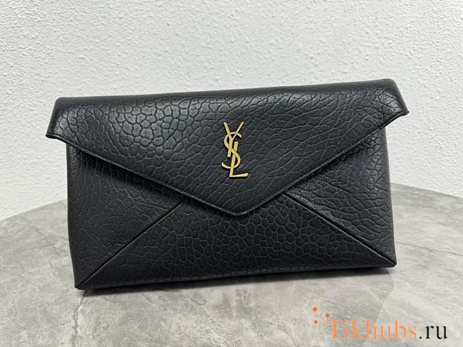 YSL Cassandre Large Envelope Pouch Black Gold 29.5×18×4.5cm - 1