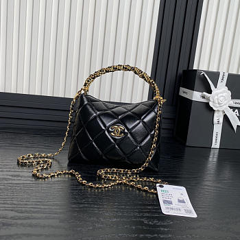 Chanel Clutch With Chain Shiny Lambskin Gold Black 18.5cm