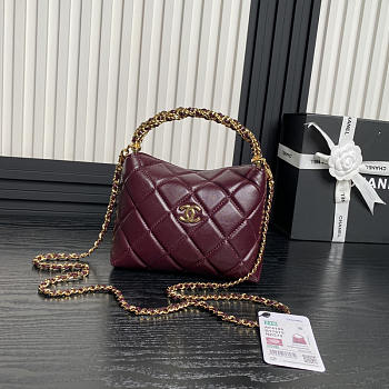 Chanel Clutch With Chain Shiny Lambskin Gold Burgundy 18.5cm