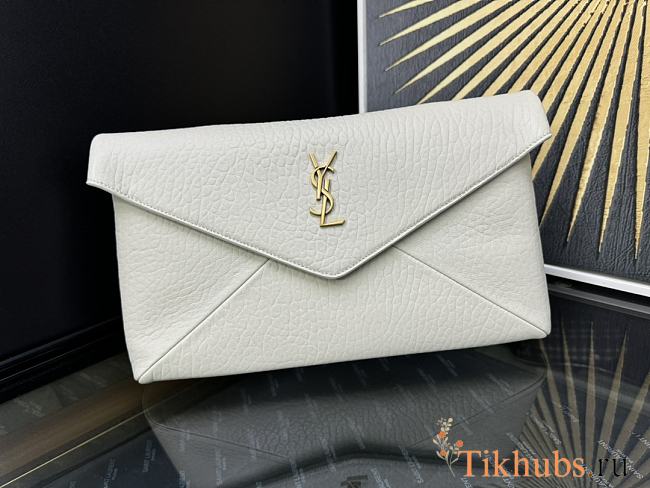 YSL Cassandre Large Envelope Pouch White Gold 29.5×18×4.5cm - 1