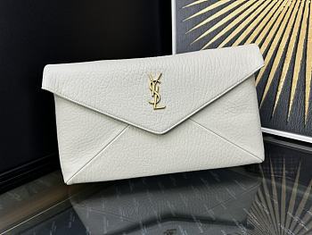 YSL Cassandre Large Envelope Pouch White Gold 29.5×18×4.5cm