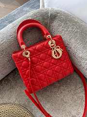 Dior Medium Lady Bag Red Gold Lambskin 24cm - 2