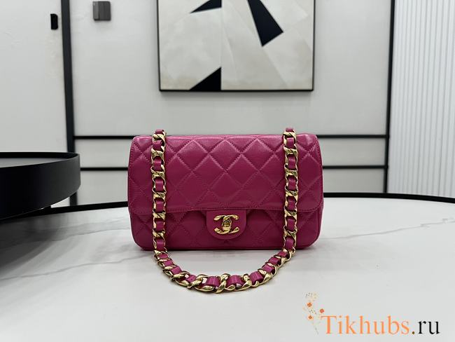 Chanel Classic Flap Bag Leather Pink 22x17x6cm - 1