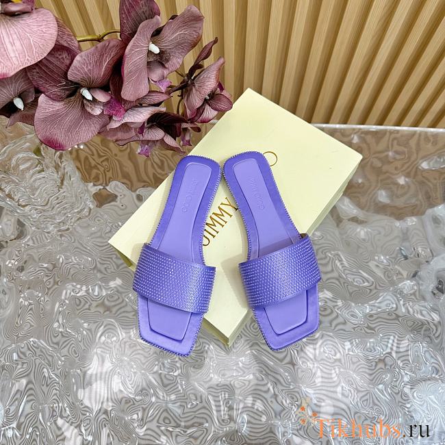 Jimmy Choo Clovis Flat Satin Crystal Flats Purple - 1