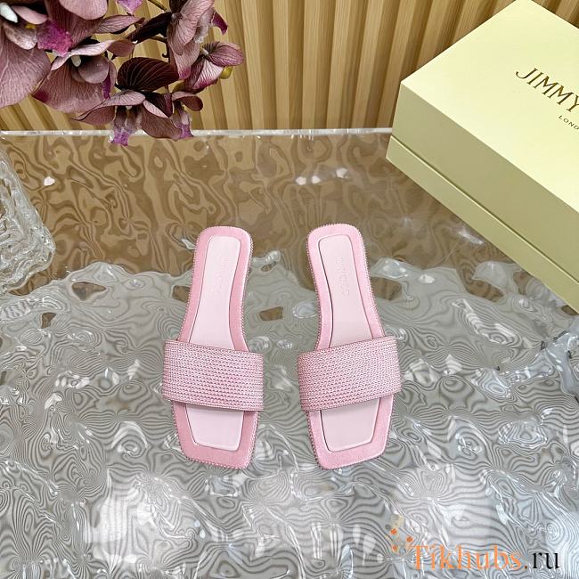 Jimmy Choo Clovis Flat Satin Crystal Flats Pink - 1