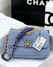 Chanel 19 Flap Bag Blue Tweed Gold 26cm - 1