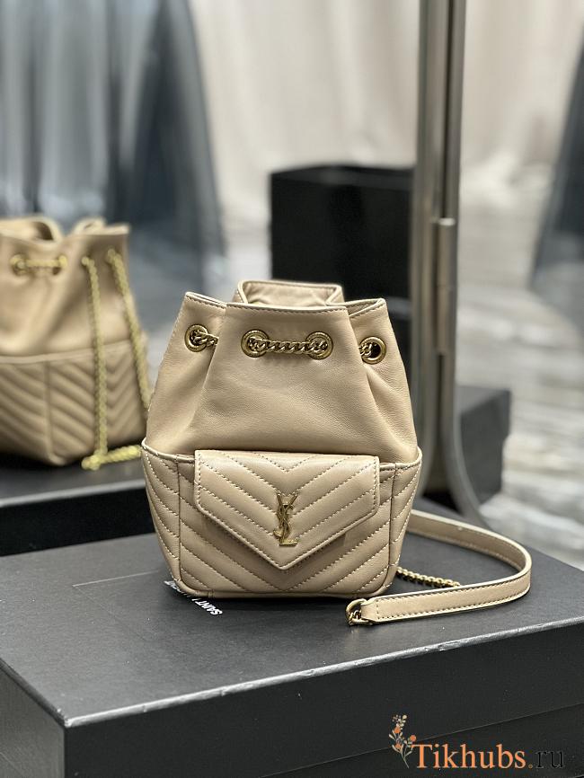 YSL Joe Mini Bucket Bag Gold Lambskin Beige 19x13x13cm - 1