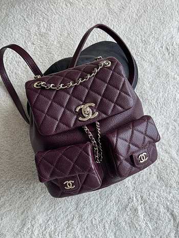 Chanel Backpack Red Wine Gold Caviar 20.5x20x12cm