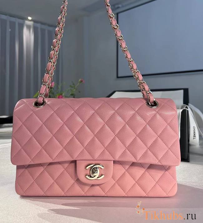 Chanel Medium Flap Bag Pink Caviar Silver 25cm - 1