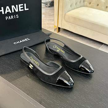 Chanel Slingback Black Suede Lambskin Flat