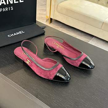 Chanel Slingback Burgundy Suede Lambskin Flat