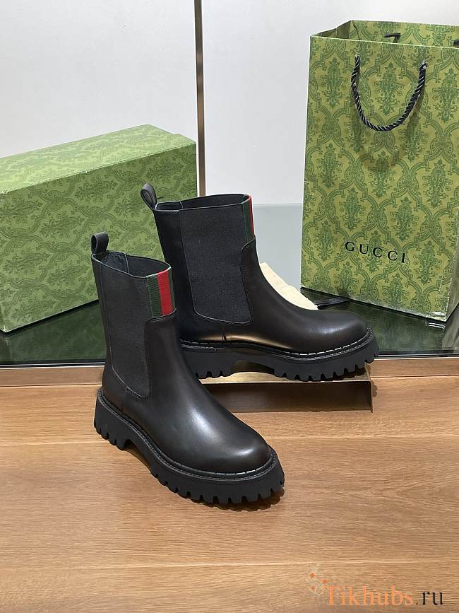 Gucci Web Stripe Leather Chelsea Boots - 1