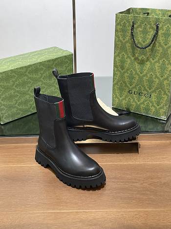 Gucci Web Stripe Leather Chelsea Boots