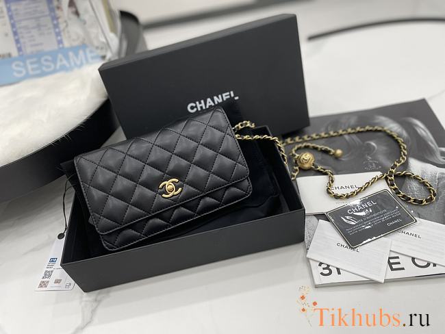 Chanel Wallet Chain Woc Black Gold Lambskin 19cm - 1