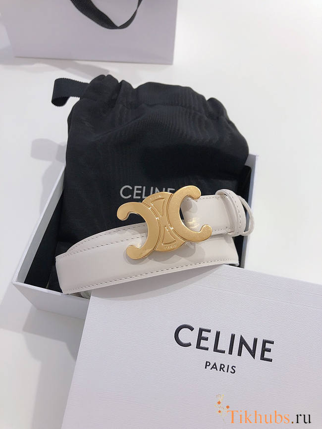 Celine Triomphe Belt In Smooth Calfskin White 2.5cm - 1