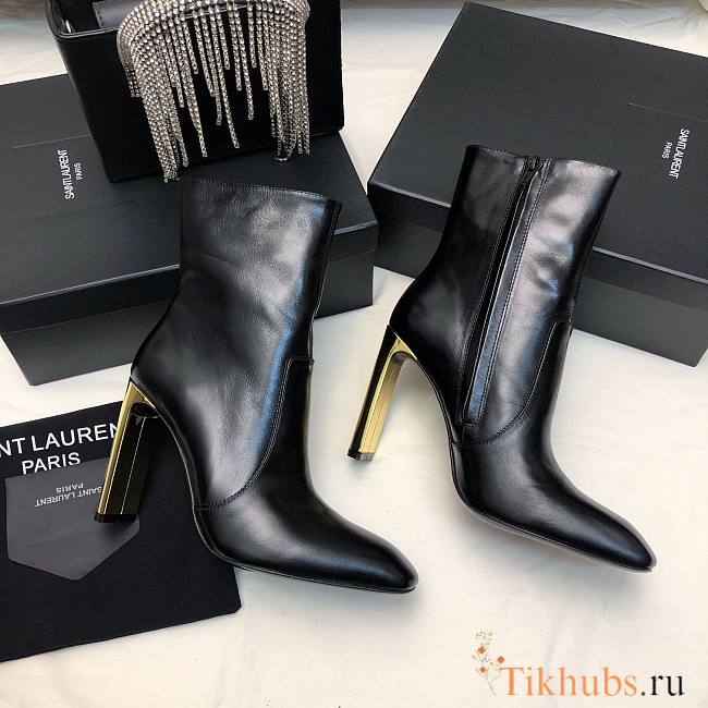 YSL Auteuil Leather Ankle Boots Black 105mm   - 1