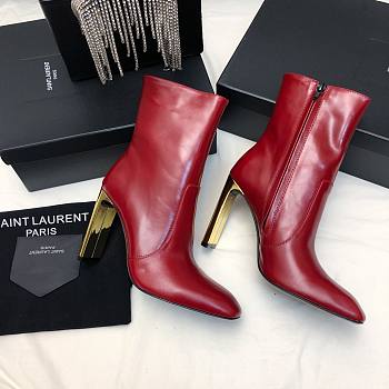 YSL Auteuil Leather Ankle Boots Red 105mm