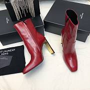 YSL Auteuil Leather Ankle Boots Red 105mm - 4