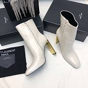 YSL Auteuil Leather Ankle Boots White 105mm - 2