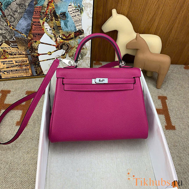 Hermes Kelly 25 Togo Fushia Silver 25cm - 1