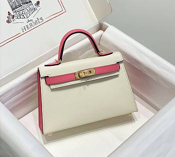 Hermes Mini Kelly White Pink Epsom Gold 19cm