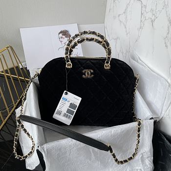 Chanel Clutch With Strap Black Bag Velvet 28.5x20.5x7cm