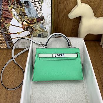 Hermes Kelly 19 Bag Green White Epsom Silver 19cm