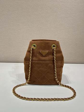 Prada Chain Shoulder Bag Brown Suede 25x26.5x15.5cm