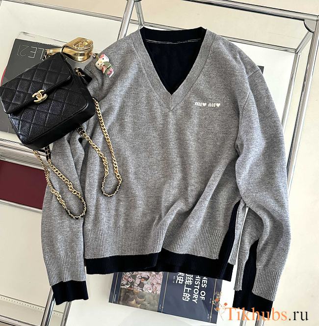 Miu Miu Silk Cashmere V-neck Sweater - 1