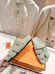 Hermes Chypre Sandals Light Green Shearling - 4