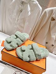 Hermes Chypre Sandals Light Green Shearling - 5