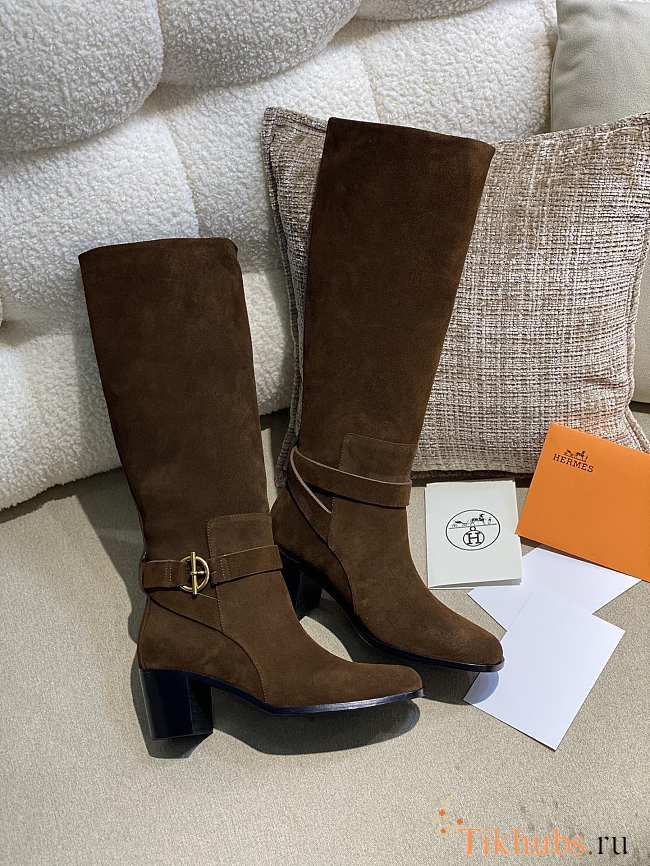 Hermes Brown Suede Long Boots - 1