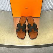 Hermes Oran Black Brown Slides - 4