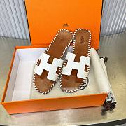 Hermes Oran White Brown Slides - 2