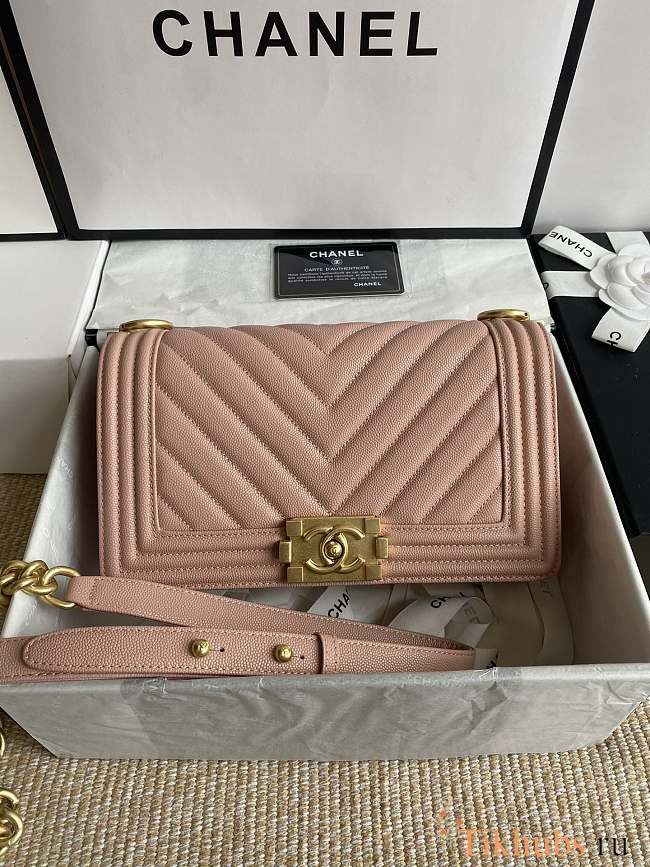 Chanel Leboy Bag Pink Caviar Gold Chevron 25cm - 1