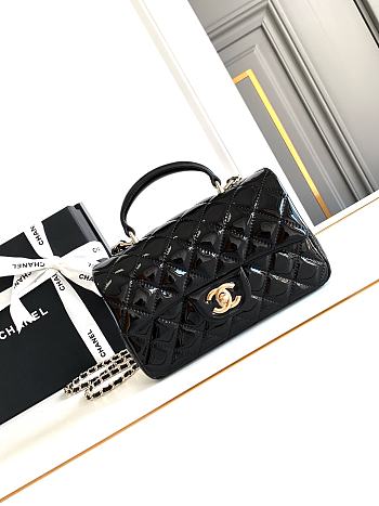 Chanel Top Handle Flap Bag Black Patent 20x9x13cm