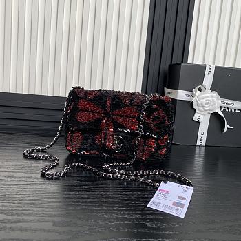 Chanel Flap Bag Sequins Black Red 21cm