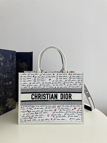 Dior Book Tote Dioramour Medium White Black Red 36.5 x 28 x 16.5 cm