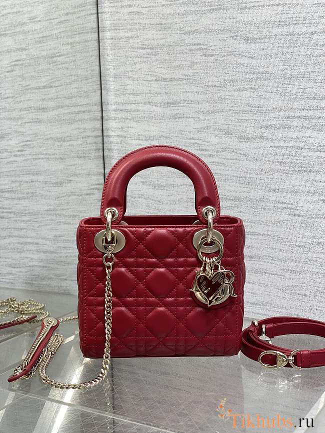 Dior Dioramour Mini Lady Bag Red Lambskin 17x15x7cm - 1