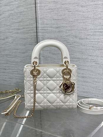 Dior Dioramour Mini Lady Bag White Lambskin 17x15x7cm