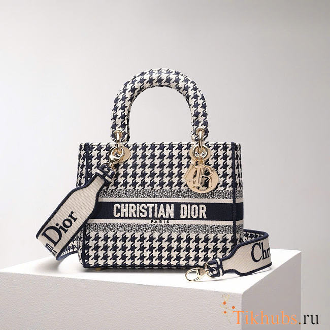 Dior Medium Lady D-Lite Bag Embroidery White And Black 24cm - 1