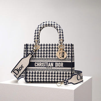 Dior Medium Lady D-Lite Bag Embroidery White And Black 24cm