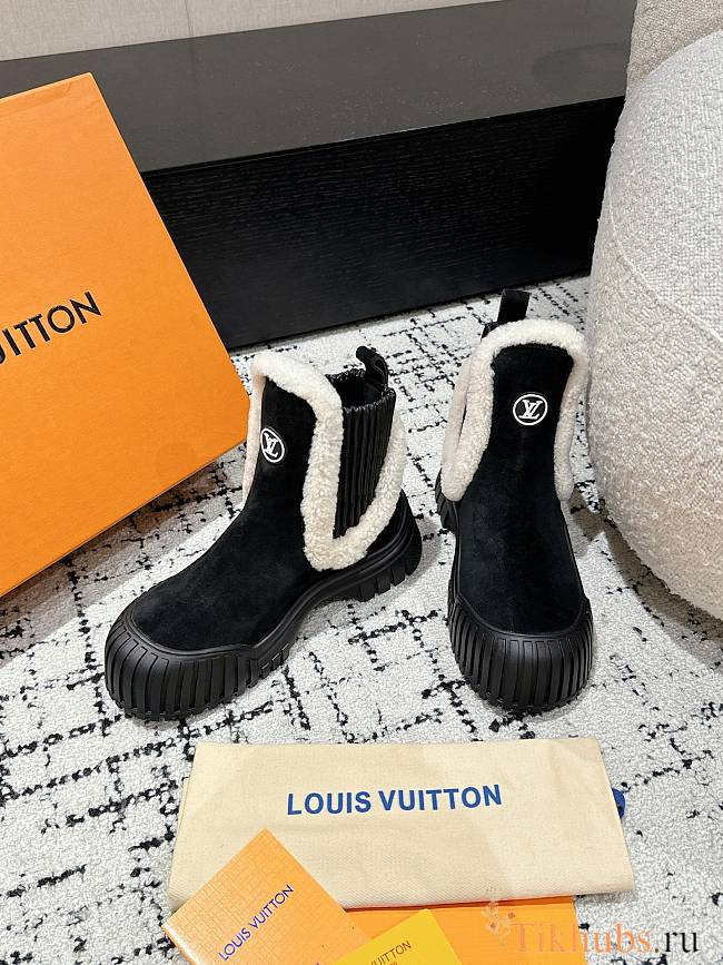 Louis Vuitton LV Ruby Suede Flat Ankle Boot Black - 1